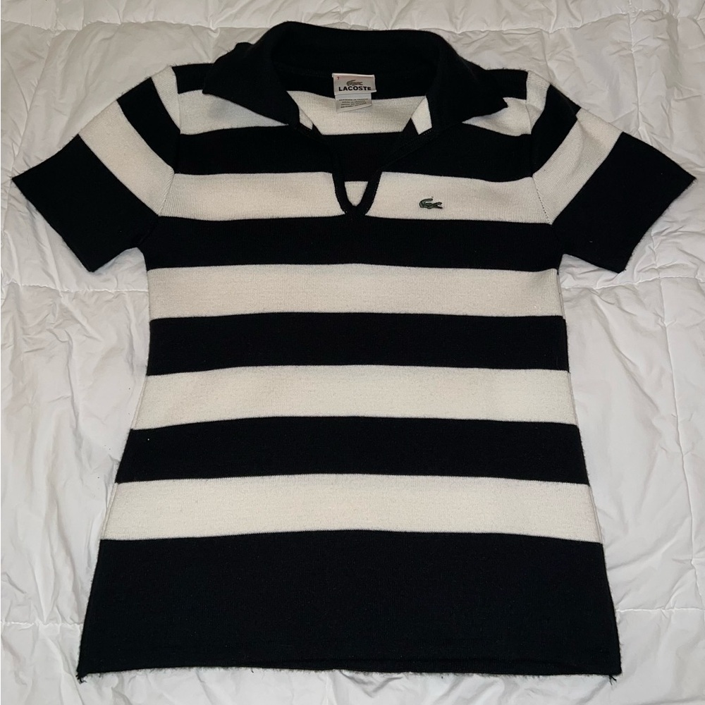 Lacoste Black and White Striped Polo